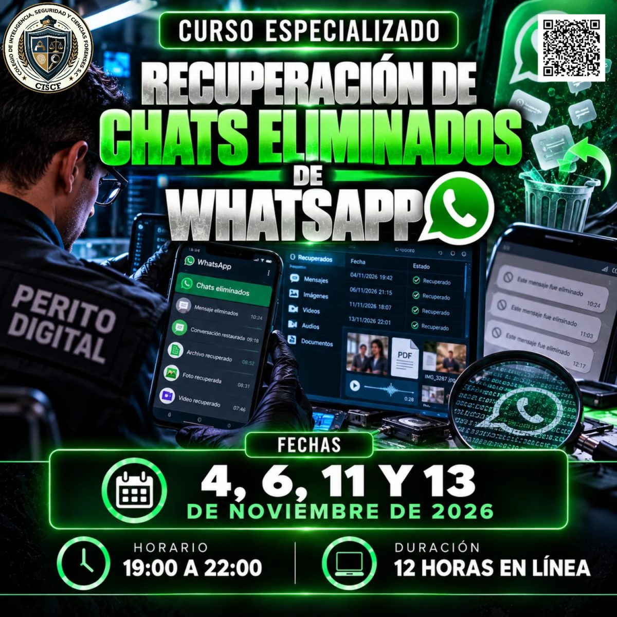 Curso Especializado: Recuperación de Chats Eliminados de WhatsApp 1ª Generación (12 horas)